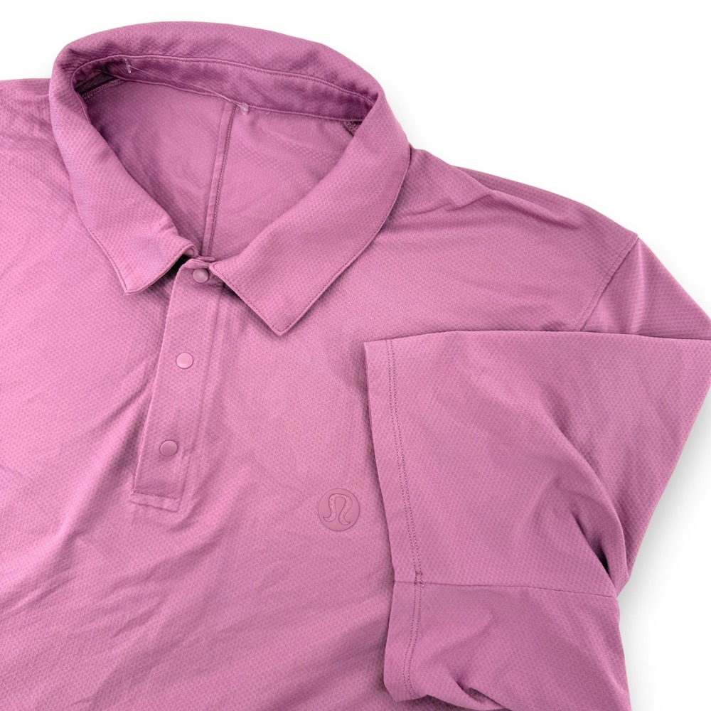 Lululemon Men Short Sleeve Polo Shirt‎ Dusty Rose Textured Athletic Golf XL - Picture 4 of 4